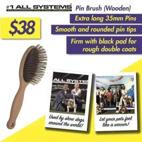 #1 All Systems 35mm Pin Wooden Pet Brush (Black Pad)