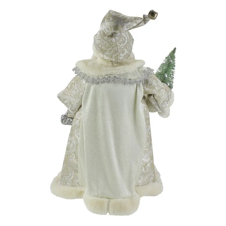 12" Ivory Standing Santa Christmas Figurine Carrying a Green Pine Tree