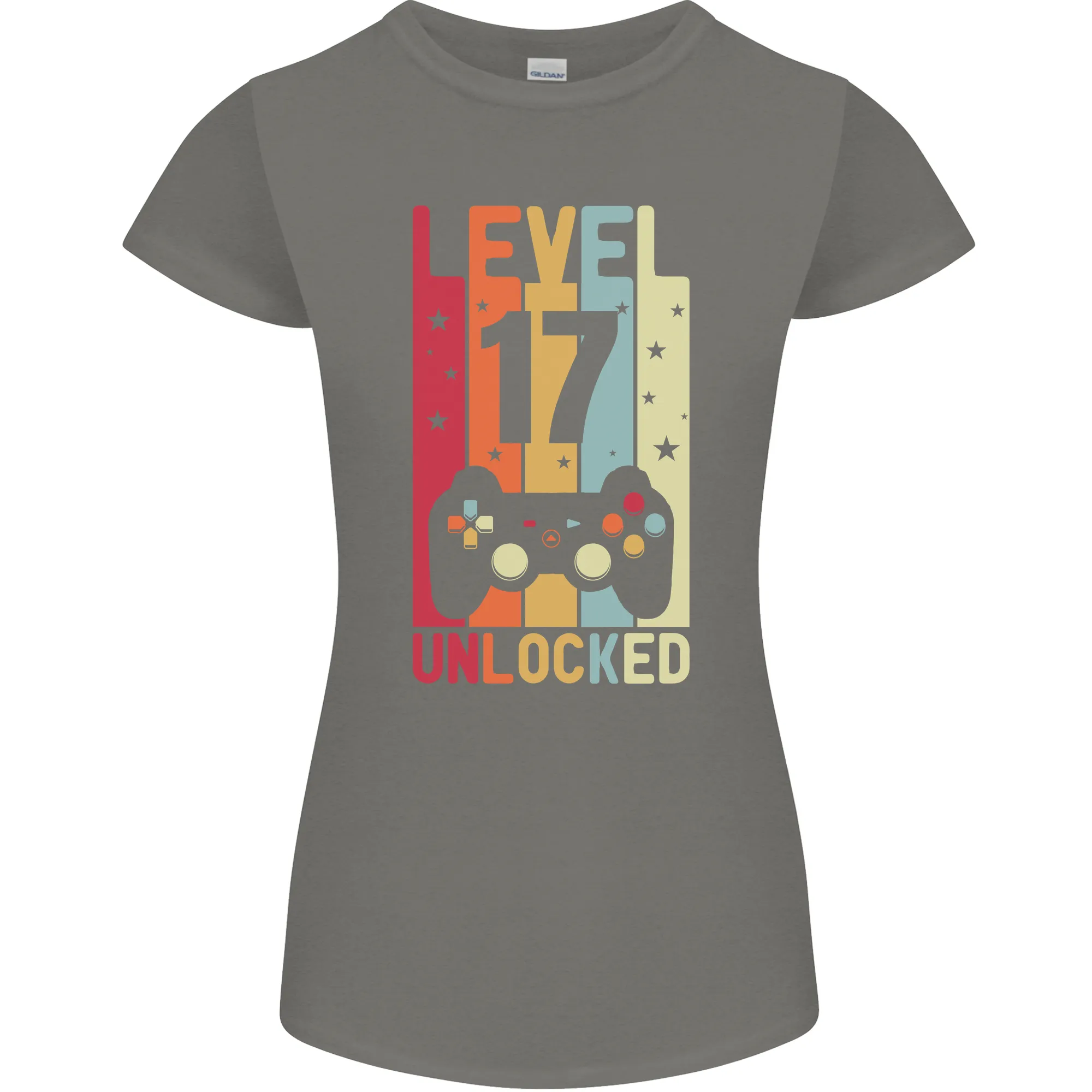 17th Birthday 17 Year Old Level Up Gaming Womens Petite Cut T-Shirt