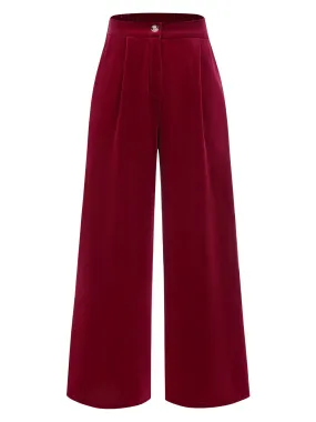 1950s Velvet High-Waist Solid Pants