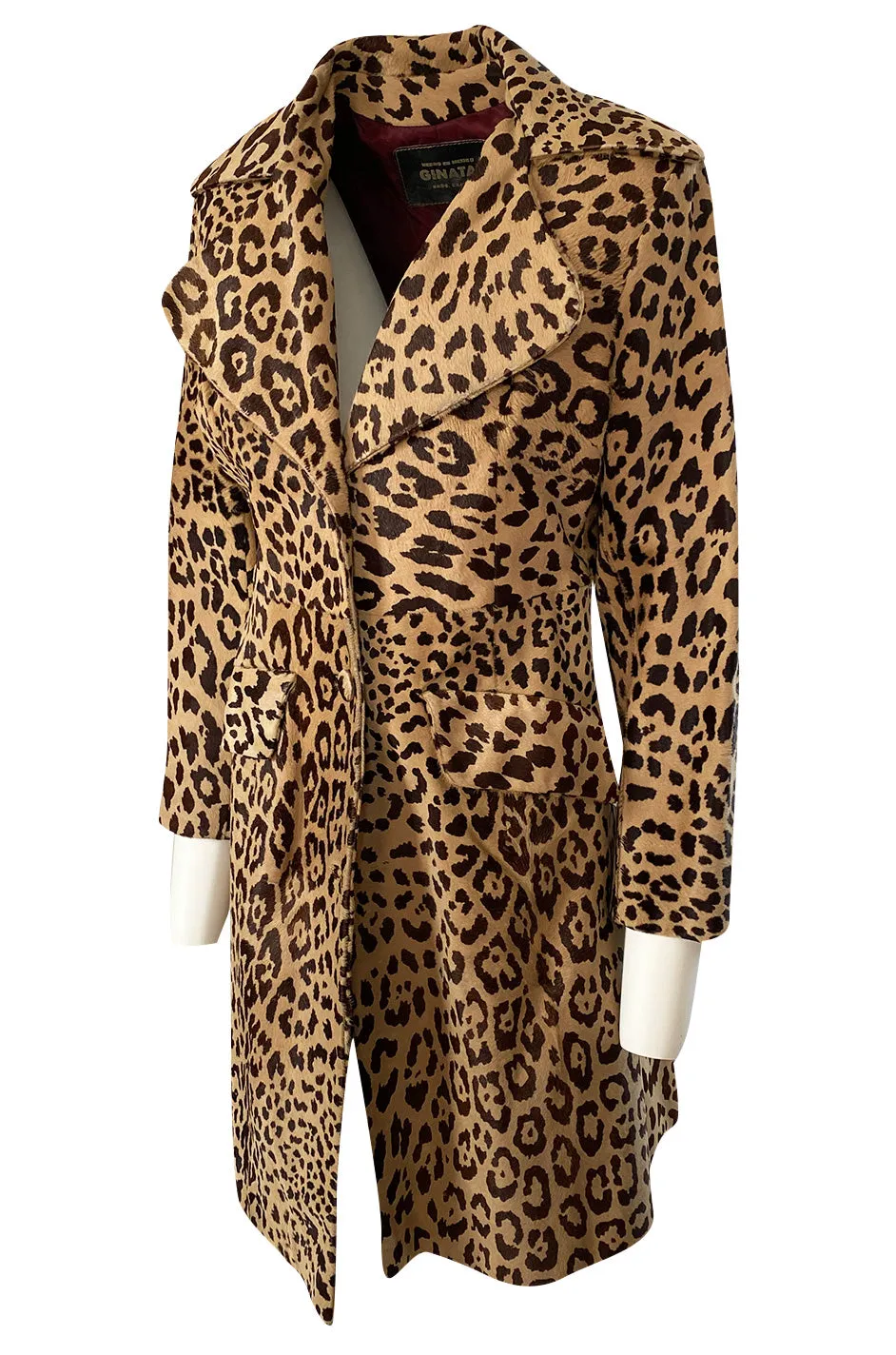 1960s Ginatai Mexican Leopard Print Pony Coat w Flap Pockets