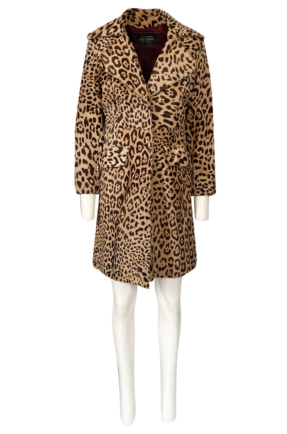 1960s Ginatai Mexican Leopard Print Pony Coat w Flap Pockets