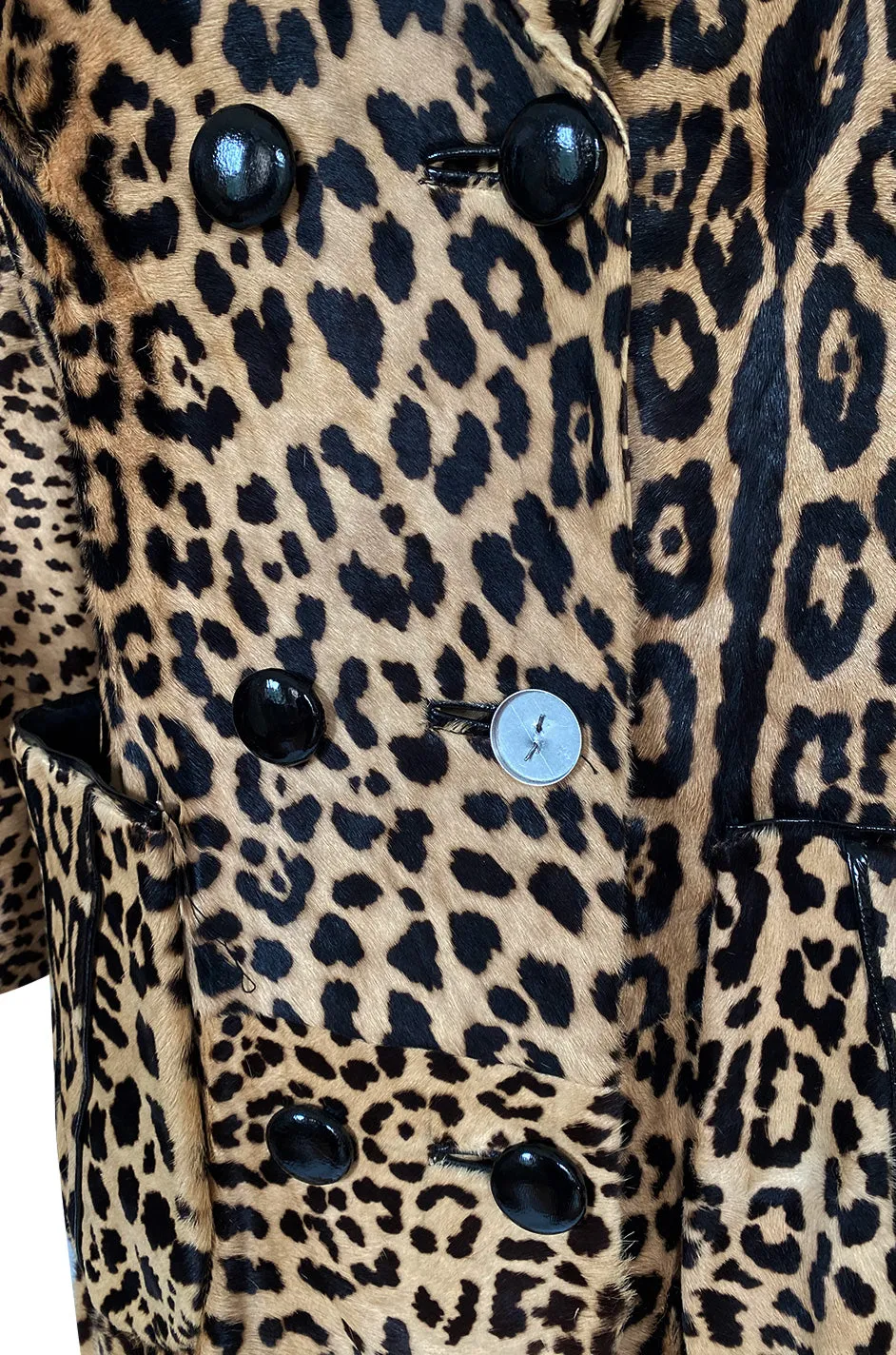 1960s Mexican Leopard Print Pony Coat w Piped Leather Detailing