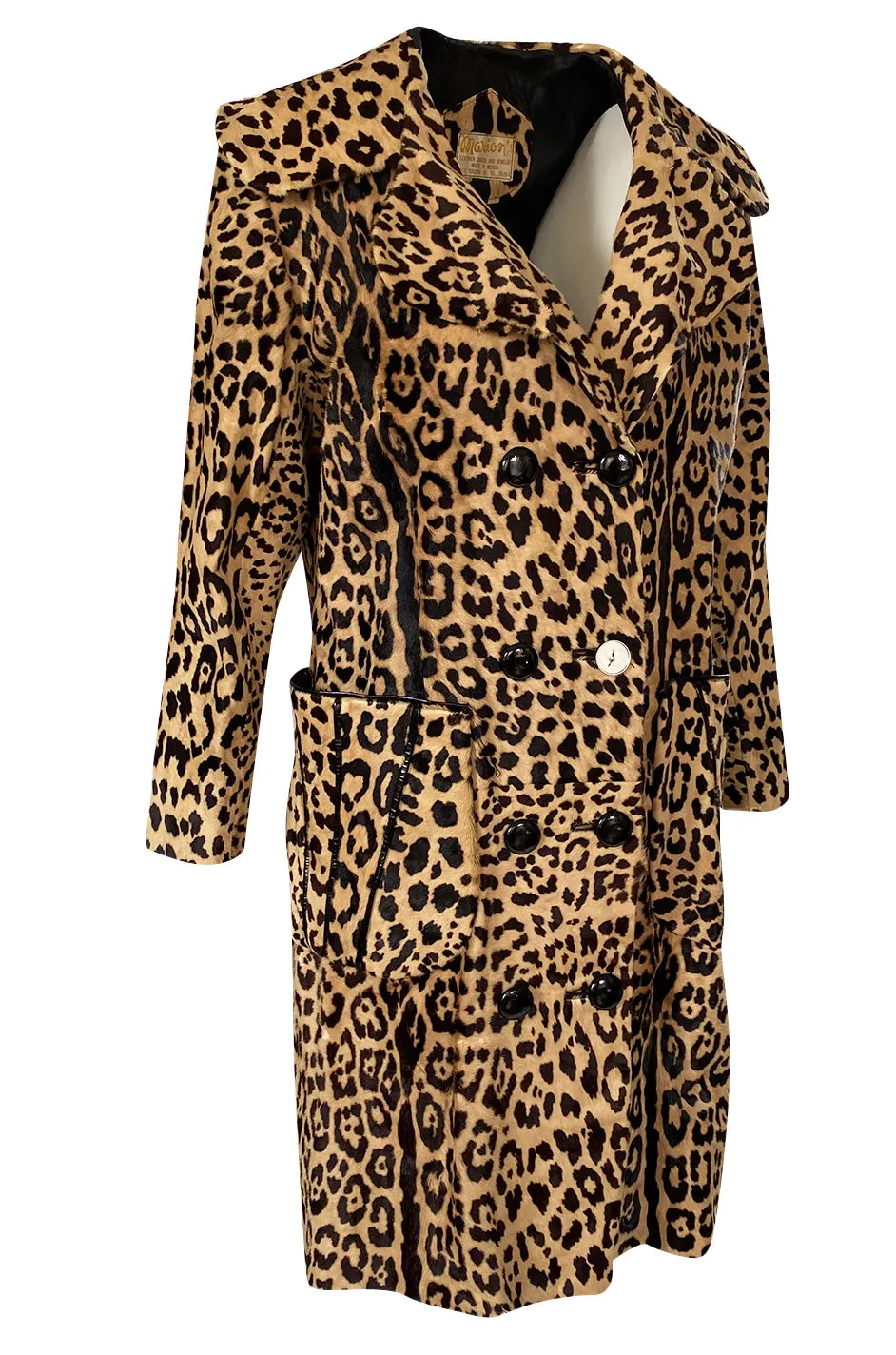 1960s Mexican Leopard Print Pony Coat w Piped Leather Detailing