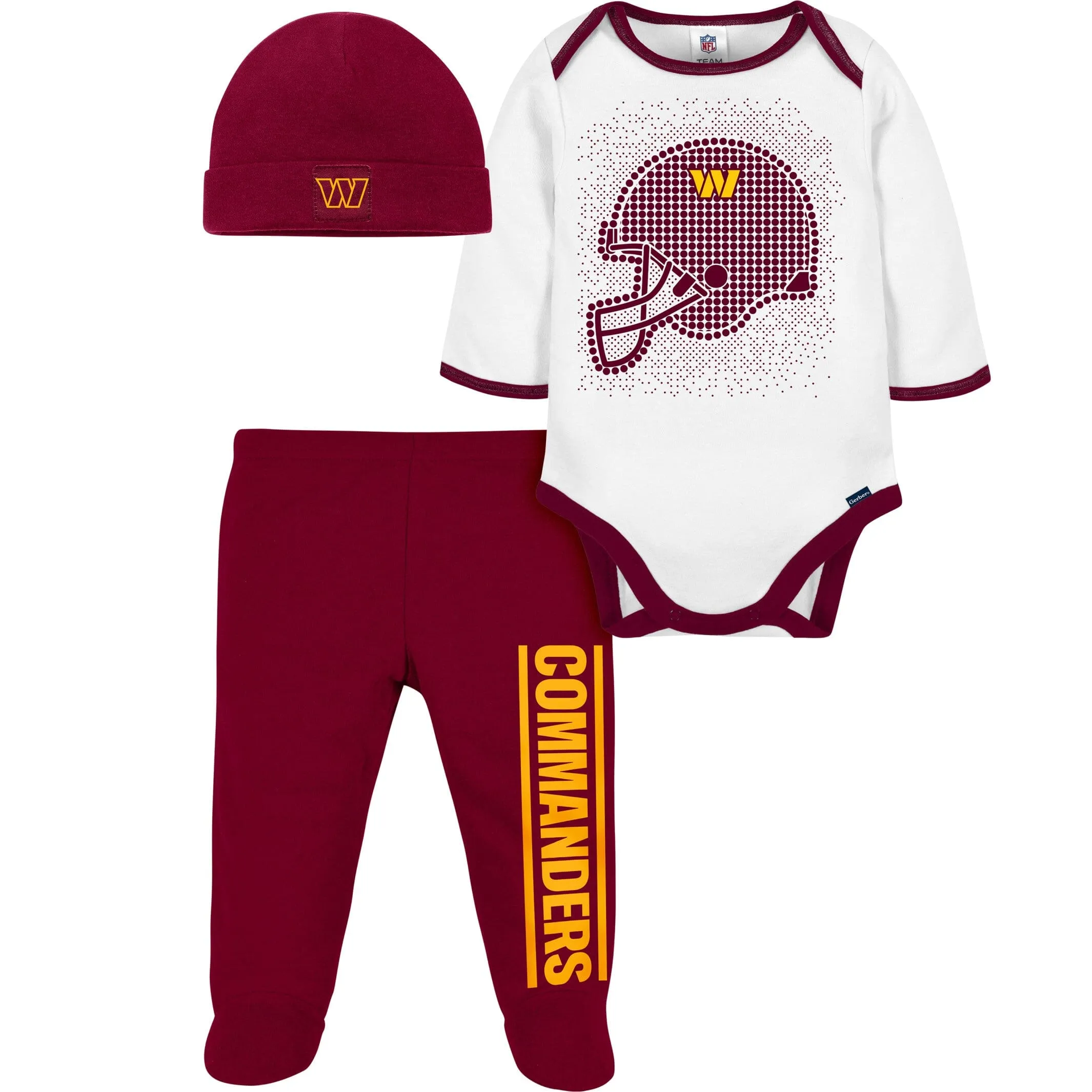 3-Piece Baby Boys Commanders Bodysuit, Footed Pant, & Cap Set