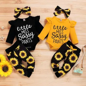 3-piece Letter Pattern Bodysuit & Pants & Headband for Baby Girl