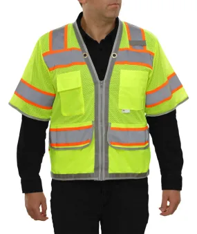 578ETLM Multi-Pocket Hi-Vis Lime Surveyor Vest with Contrasting Trim