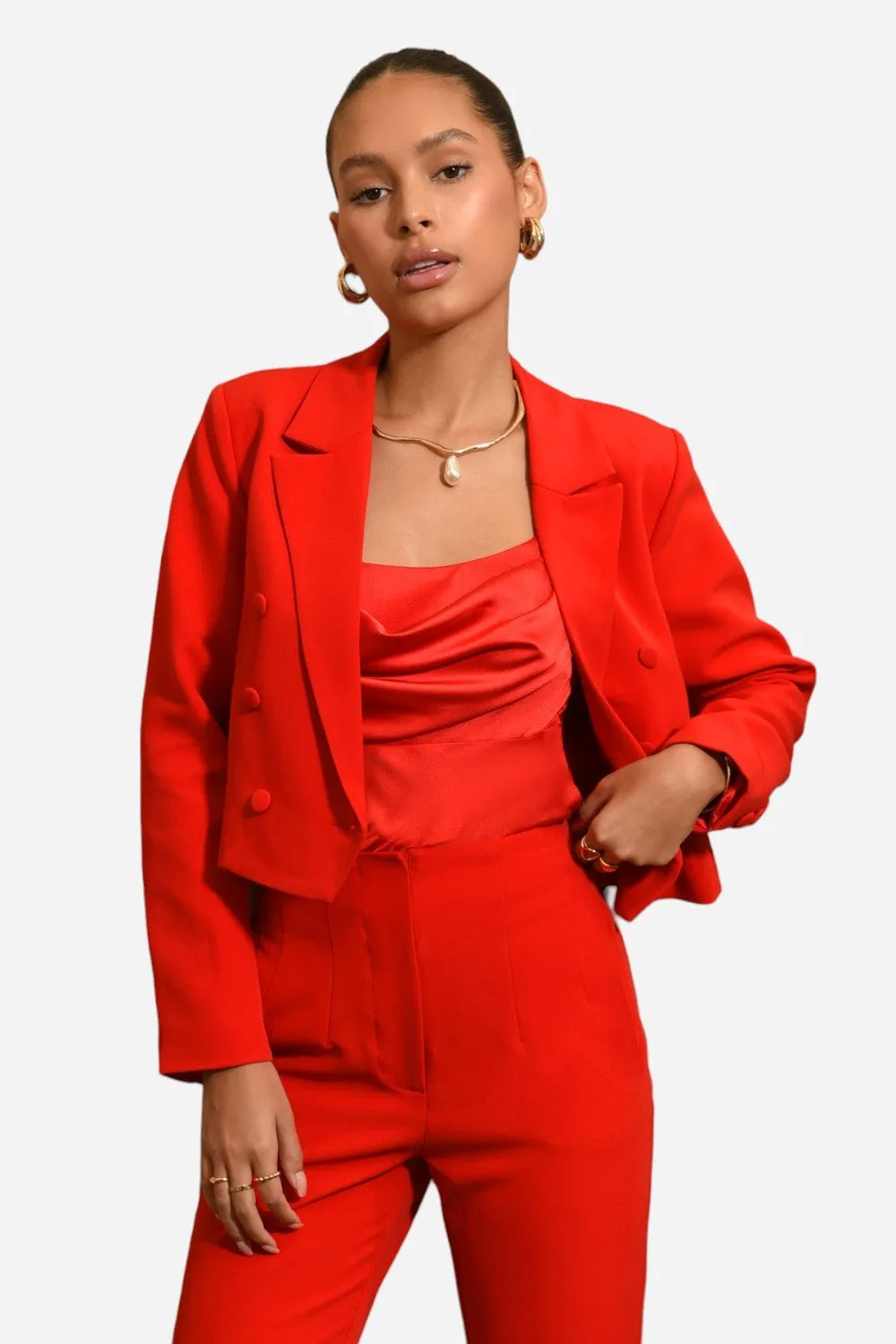 Adelyn Rae Gretchen Double Breasted Cropped Blazer in Paprika