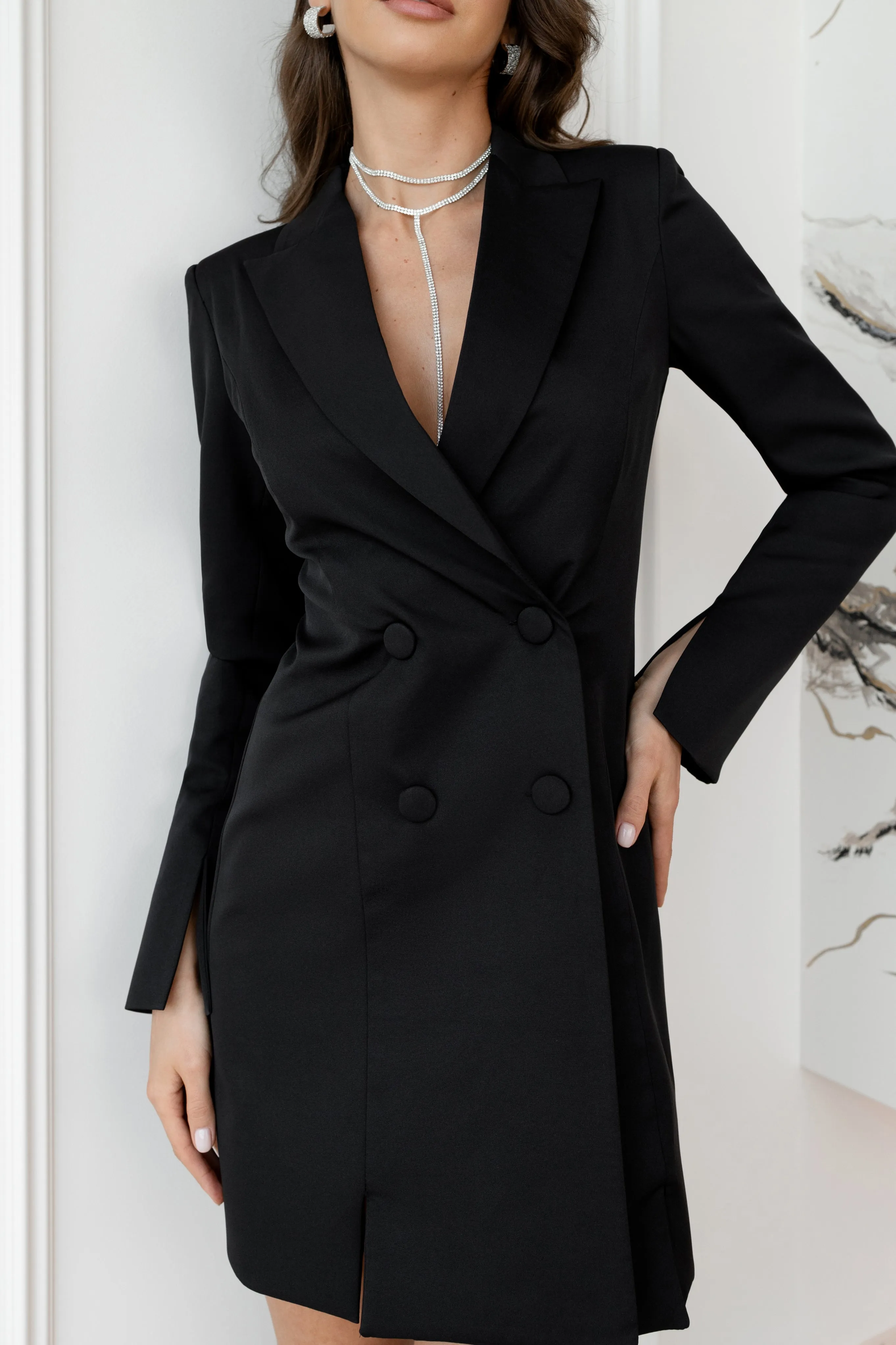 Alexa Black Double Breasted Blazer Dress