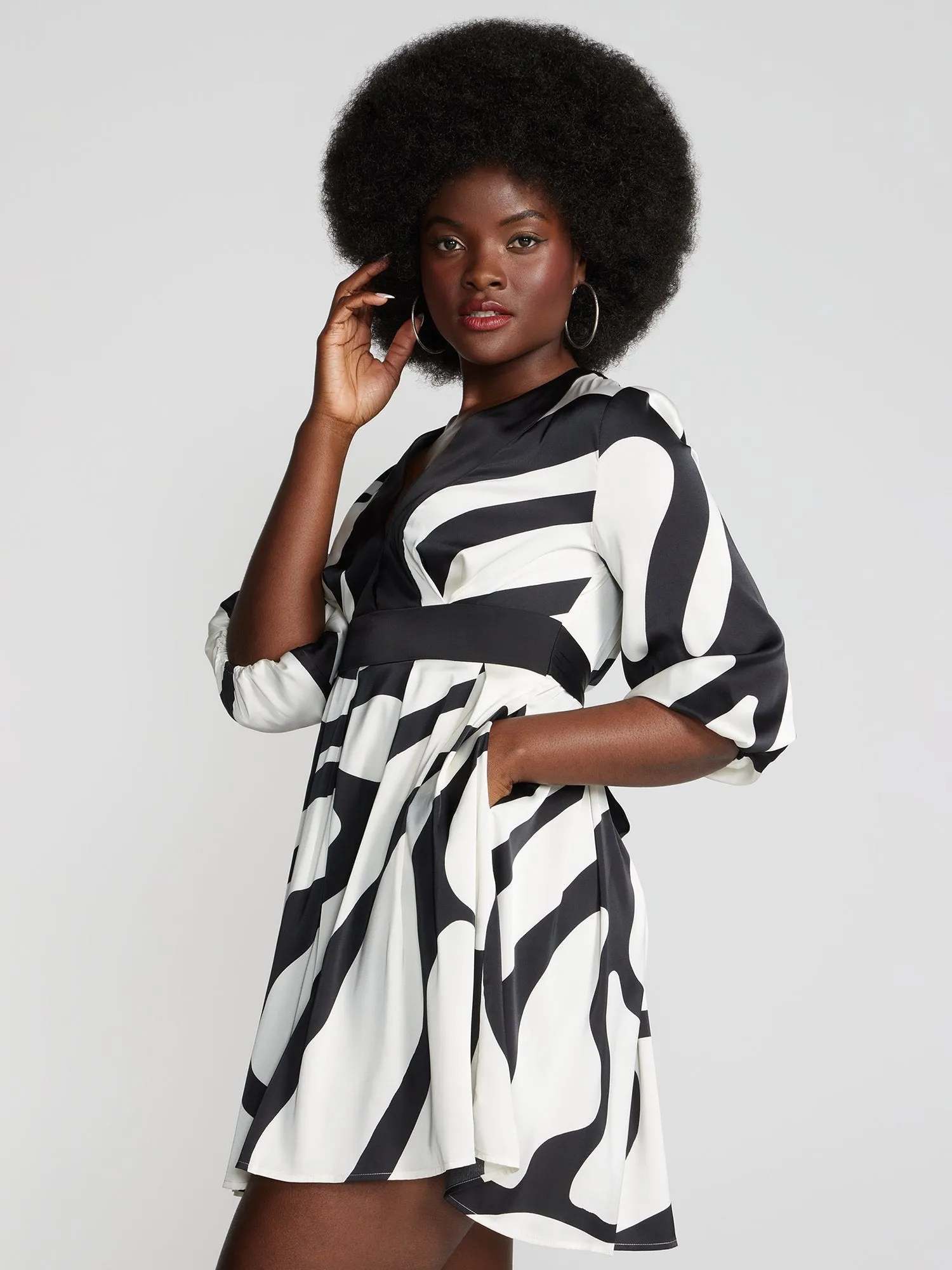 Amandla Abstract-Print V-Neck Flare Dress