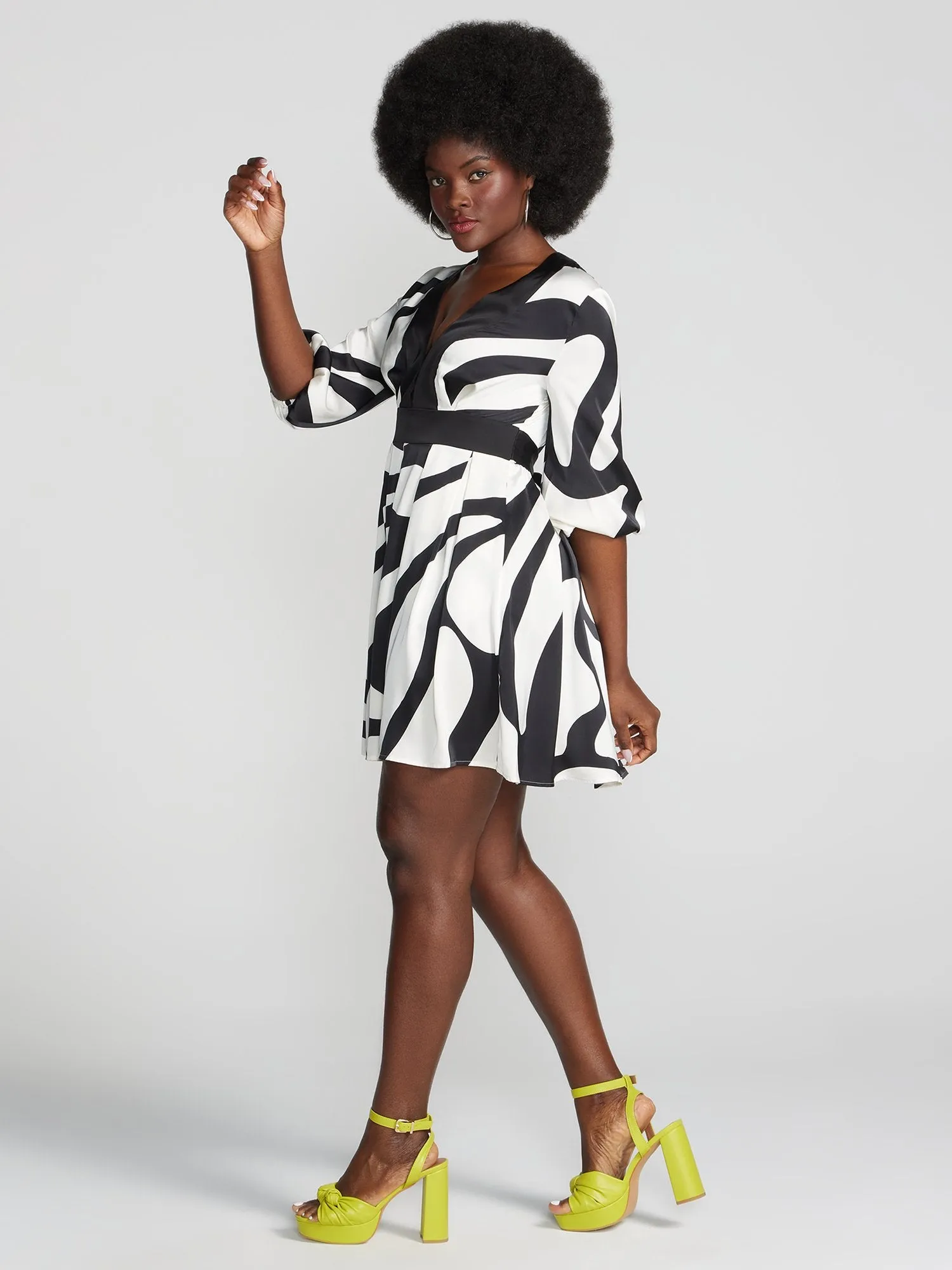 Amandla Abstract-Print V-Neck Flare Dress