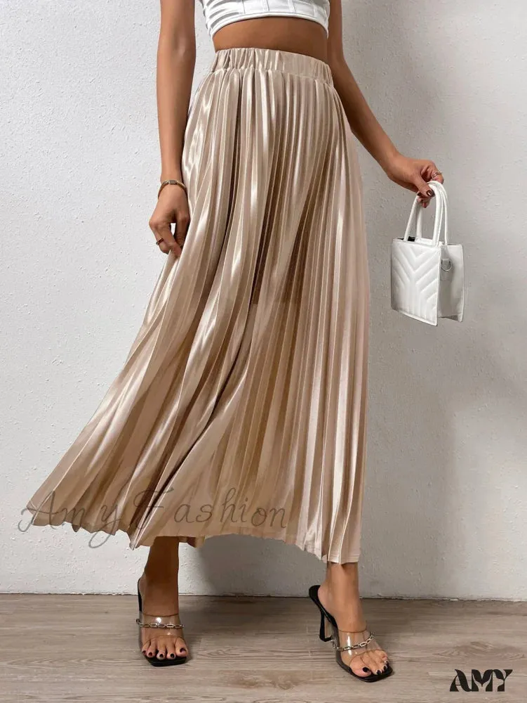 Amy Fashion - Solid Elastic Waist Pleated Skirt