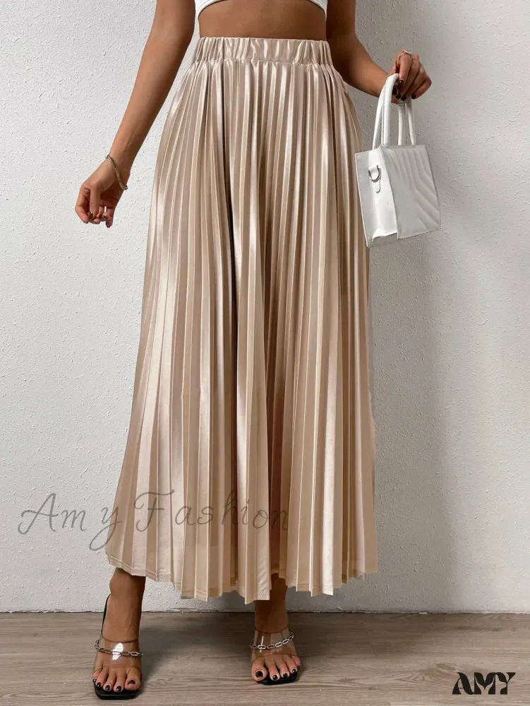 Amy Fashion - Solid Elastic Waist Pleated Skirt