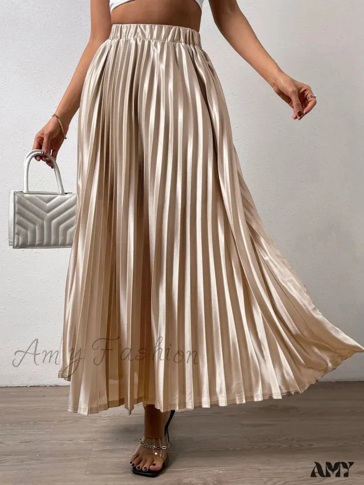 Amy Fashion - Solid Elastic Waist Pleated Skirt