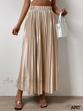 Amy Fashion - Solid Elastic Waist Pleated Skirt