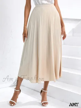 Amy Fashion - Solid Pleated Skirt Workwear