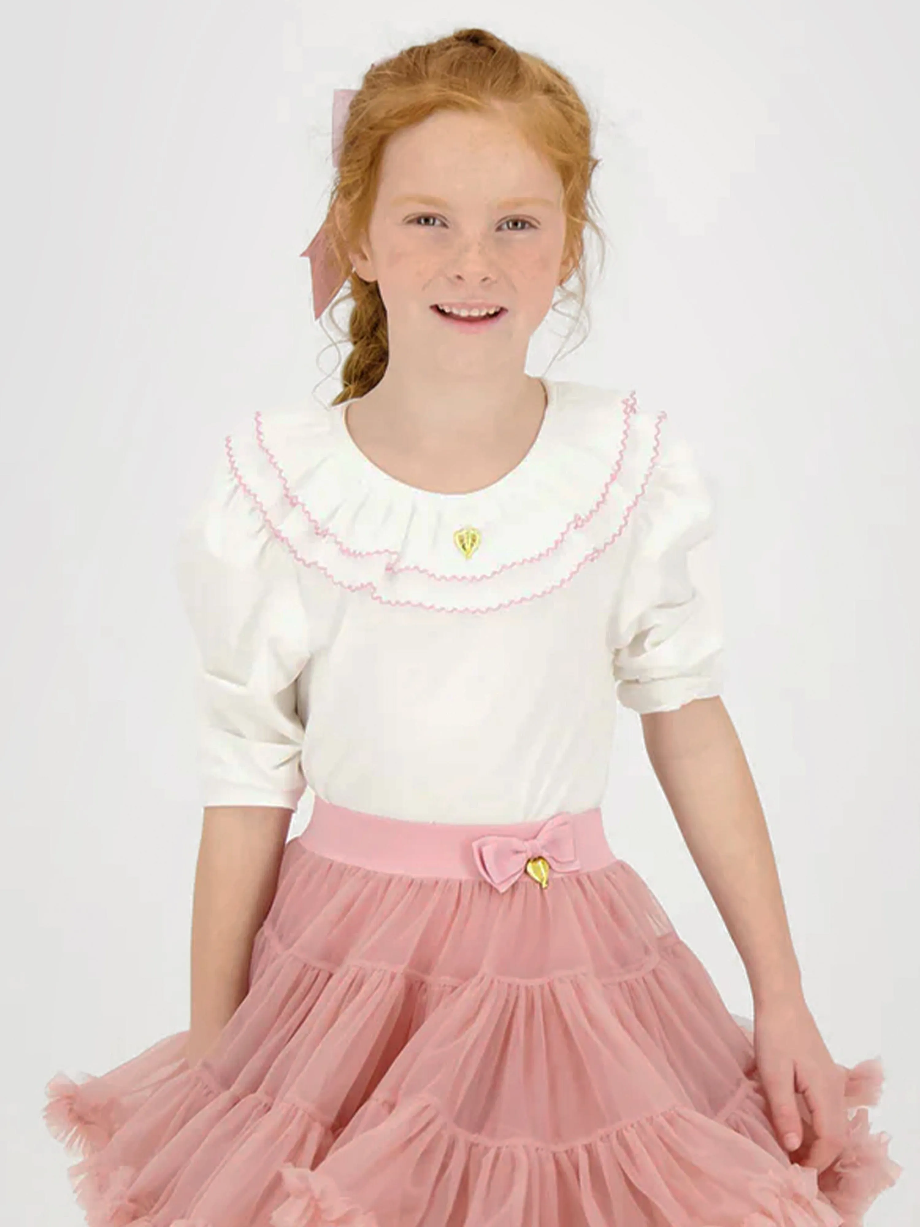 Angels Face Girls Thelma Pleated Collar Top in White