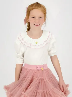 Angels Face Girls Thelma Pleated Collar Top in White