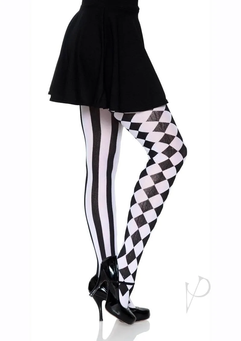 Aura Harlequin Women's Tights - Black/White | Quirky Checkered & Striped Pattern