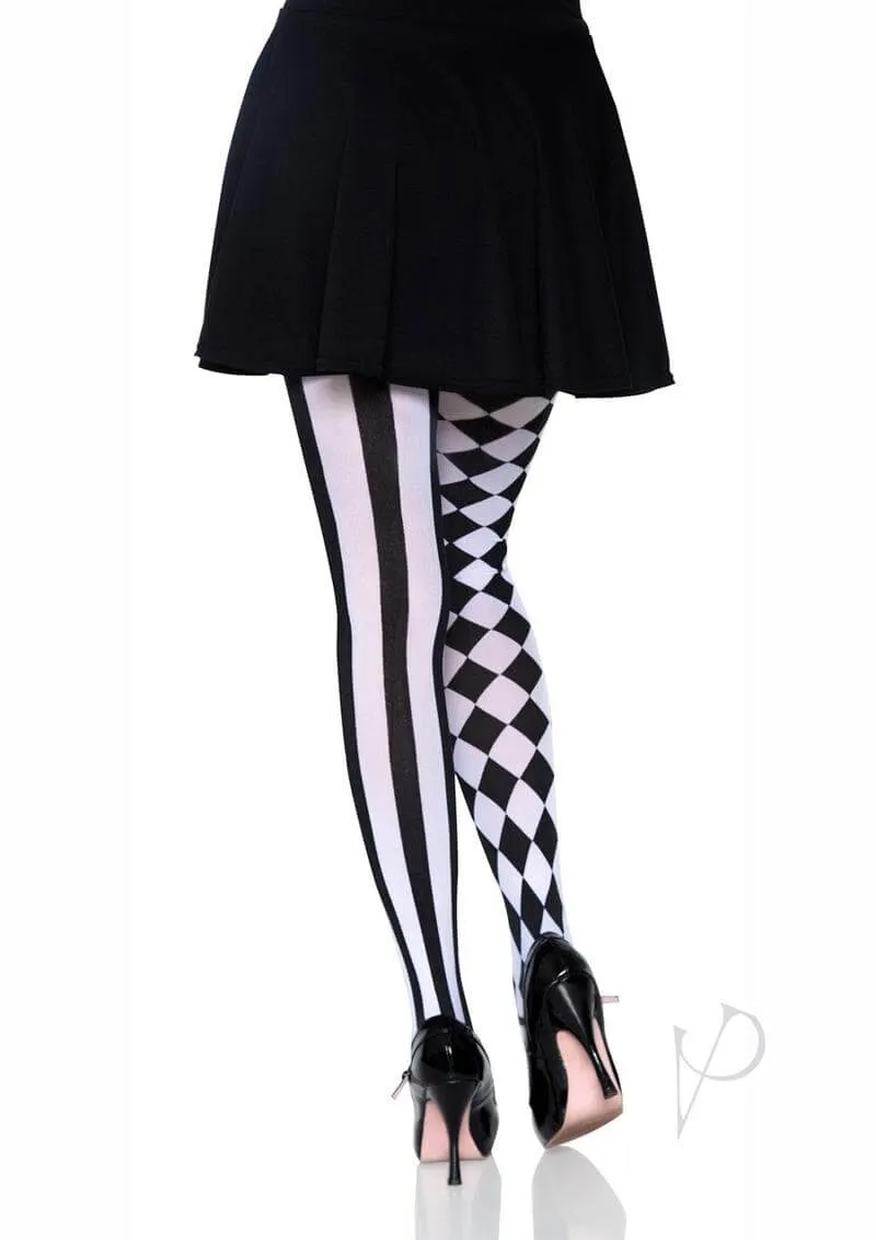 Aura Harlequin Women's Tights - Black/White | Quirky Checkered & Striped Pattern