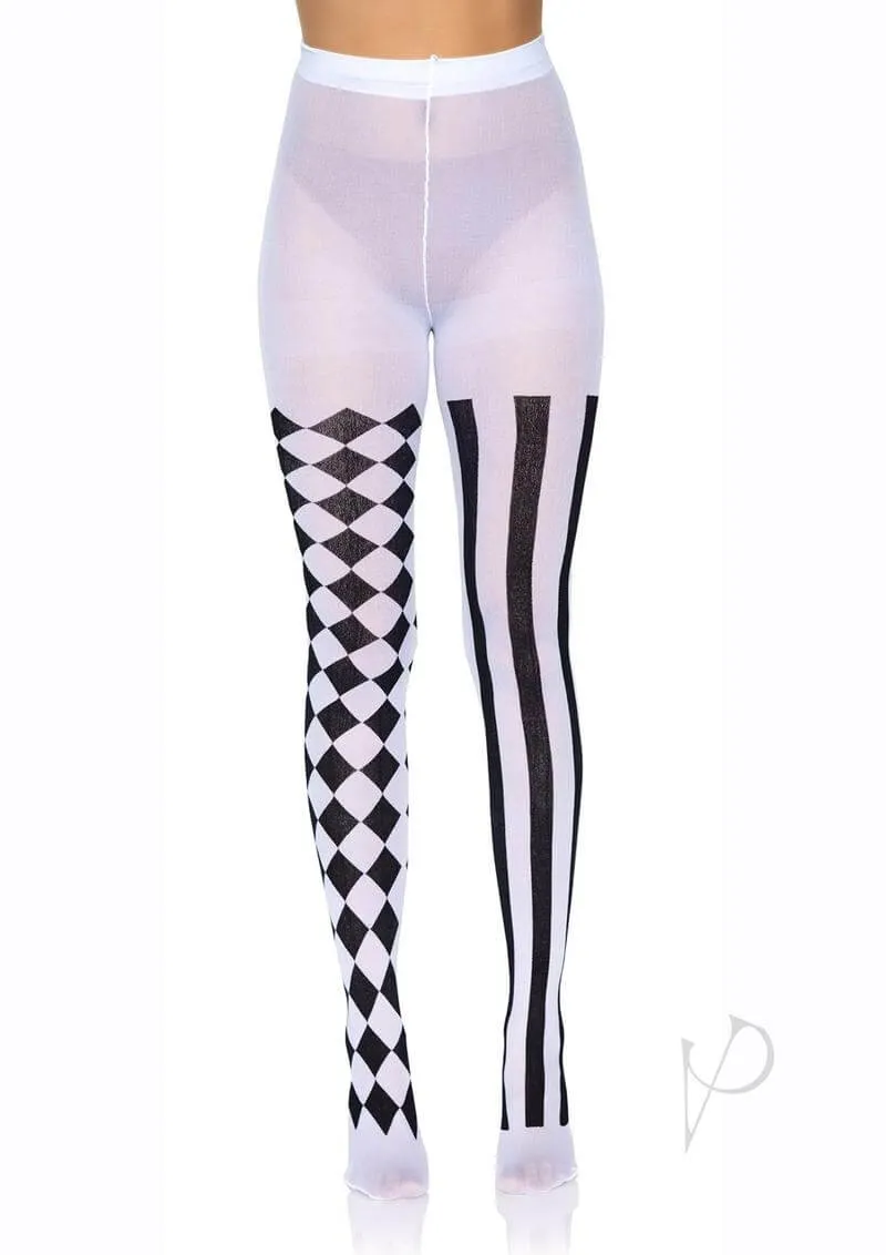 Aura Harlequin Women's Tights - Black/White | Quirky Checkered & Striped Pattern