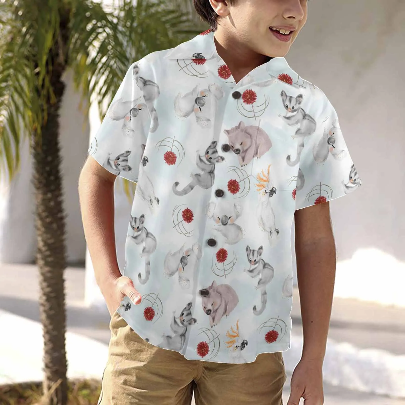 Australian Animals Koala, Sugar Glider, Wombat  Little Boys&#039; Hawaiian Shirt (Model T58)