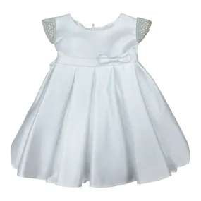 Baby Girls White Dull Satin Beaded Flower Girl Dress 6-24M