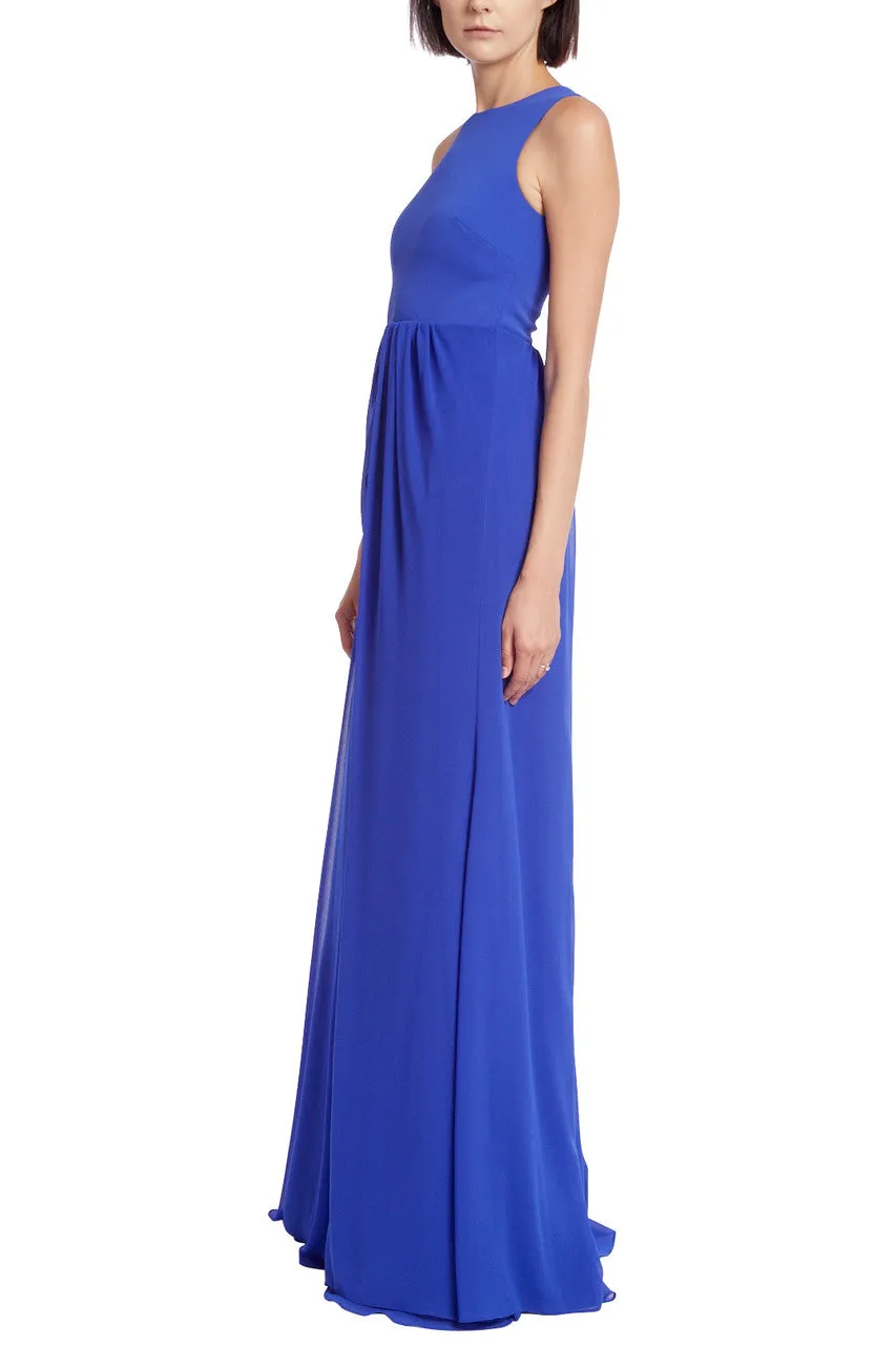 Badgley Mischka sleeveless hip drape with full pleaded skirt georgette gown