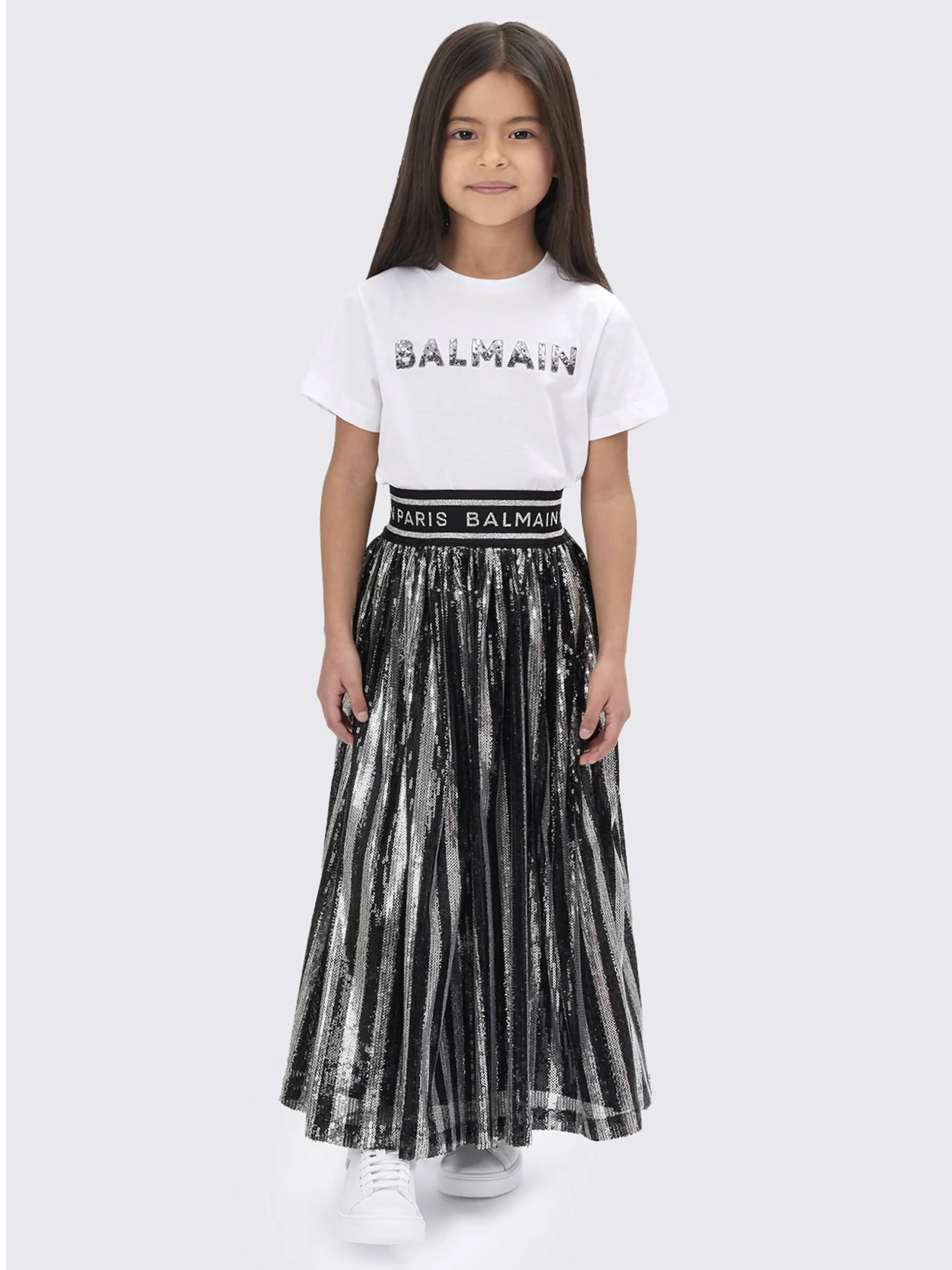 Balmain Girls Pleated Skirt in Silver