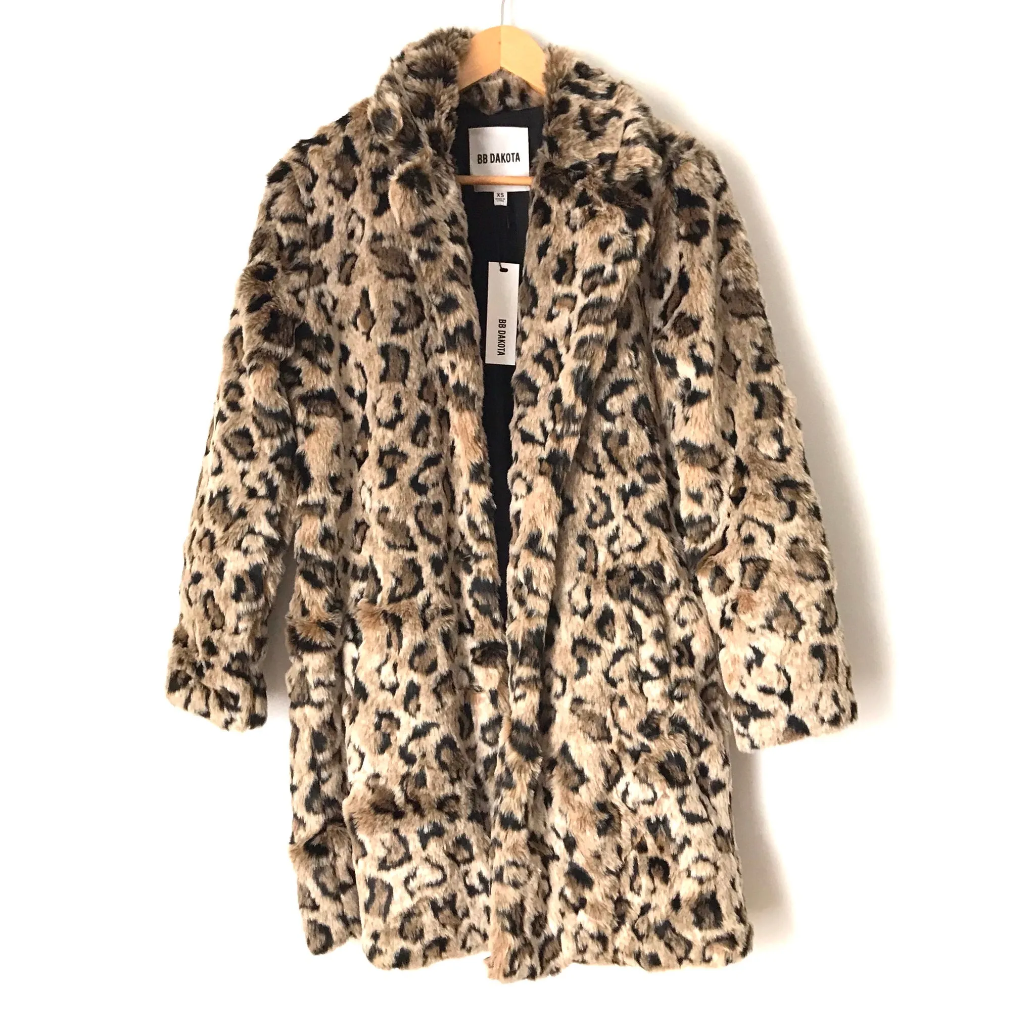 BB Dakota Leopard Faux Fur Coat NWT- Size XS