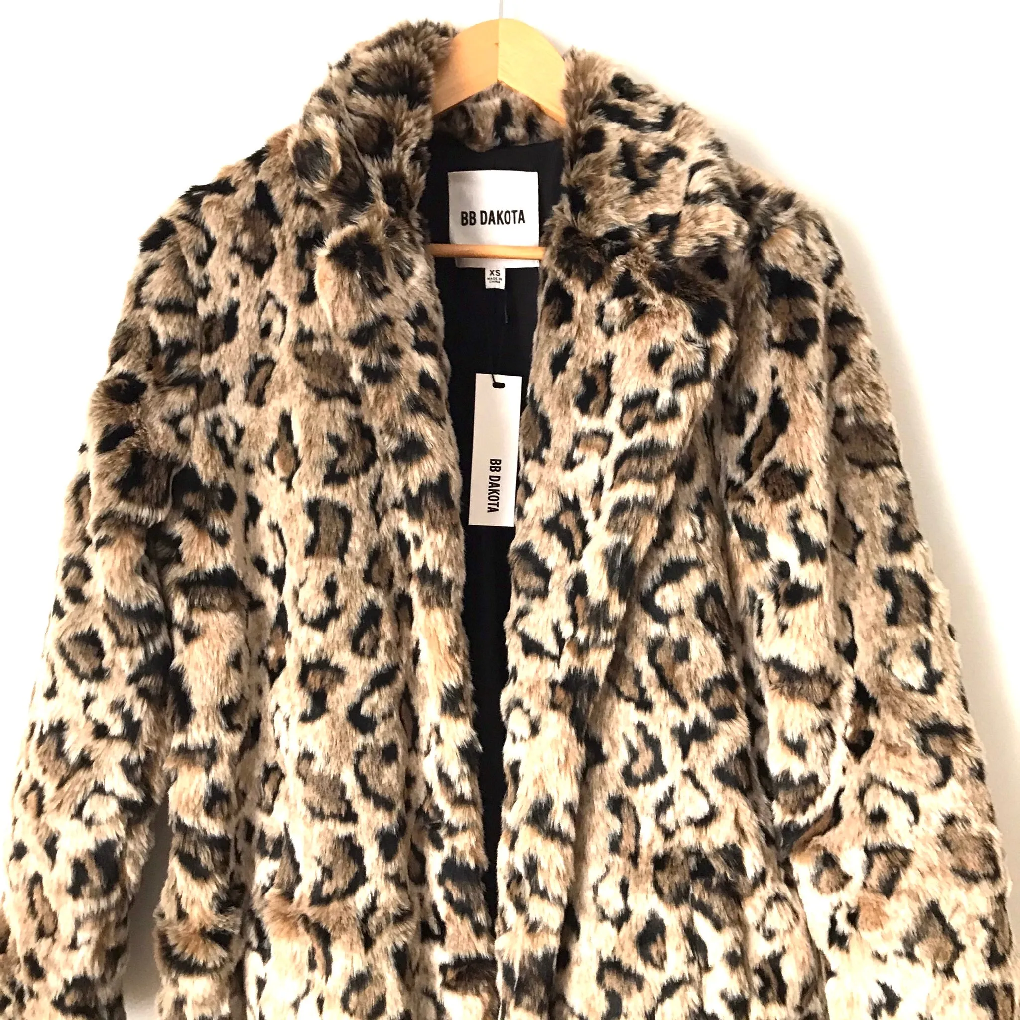 BB Dakota Leopard Faux Fur Coat NWT- Size XS