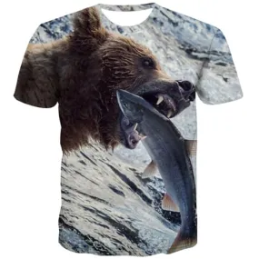 Bear T-shirt Men Animal T-shirts Graphic Fish Tshirt Printed Terror Tshirts Novelty Funny Shirt Print Short Sleeve T shirts