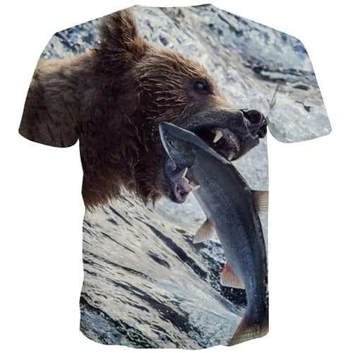 Bear T-shirt Men Animal T-shirts Graphic Fish Tshirt Printed Terror Tshirts Novelty Funny Shirt Print Short Sleeve T shirts