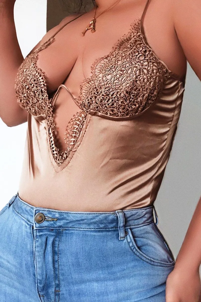 Beige Lace Underwired Cup Detail Bodysuit - Mariah