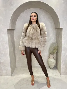 Beige Luxury Fur Vertical Pelt Coat