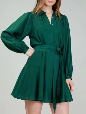 Belted Dress with Pleats - Jewel Green