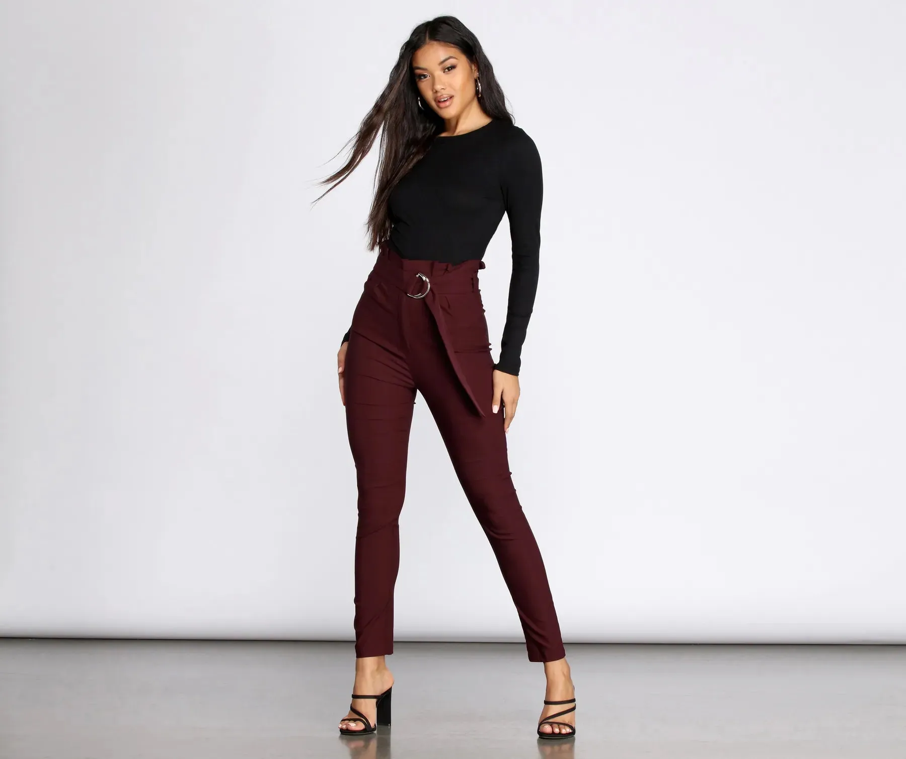 Belted Paper Bag Waist Skinny Pants