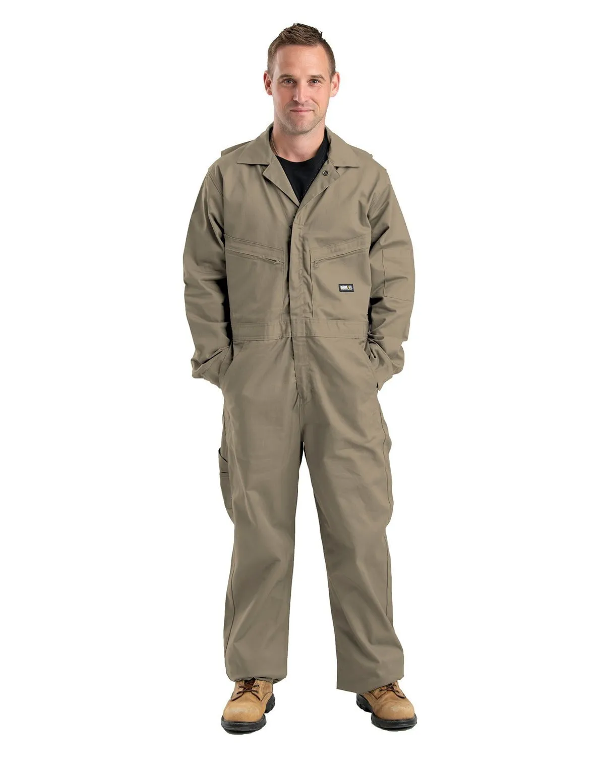 Berne Apparel Mens Flame Resistant Unlined Khaki Cotton Blend Work Coverall