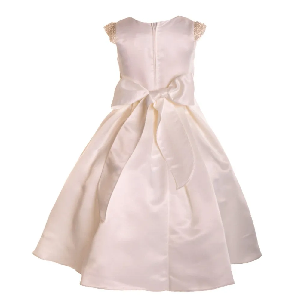 Big Girls Ivory Dull Satin Beaded Junior Bridesmaid Dress 8-16