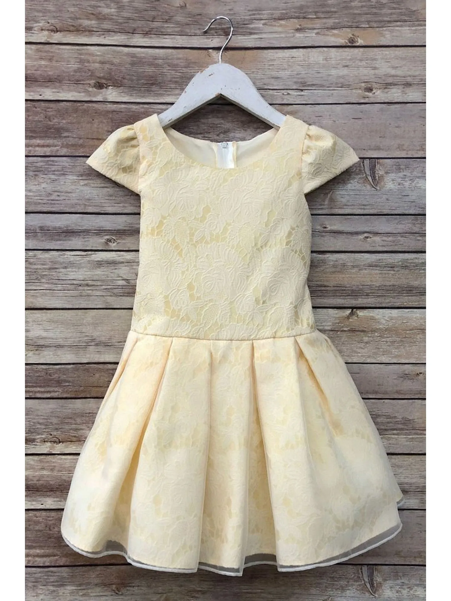 Big Girls Yellow Jacquard Organza Junior Bridesmaid Dress 8-12