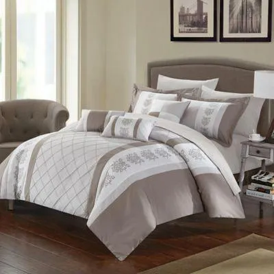 Black & White Luxury Pleated Duvet Set with Printed Patch