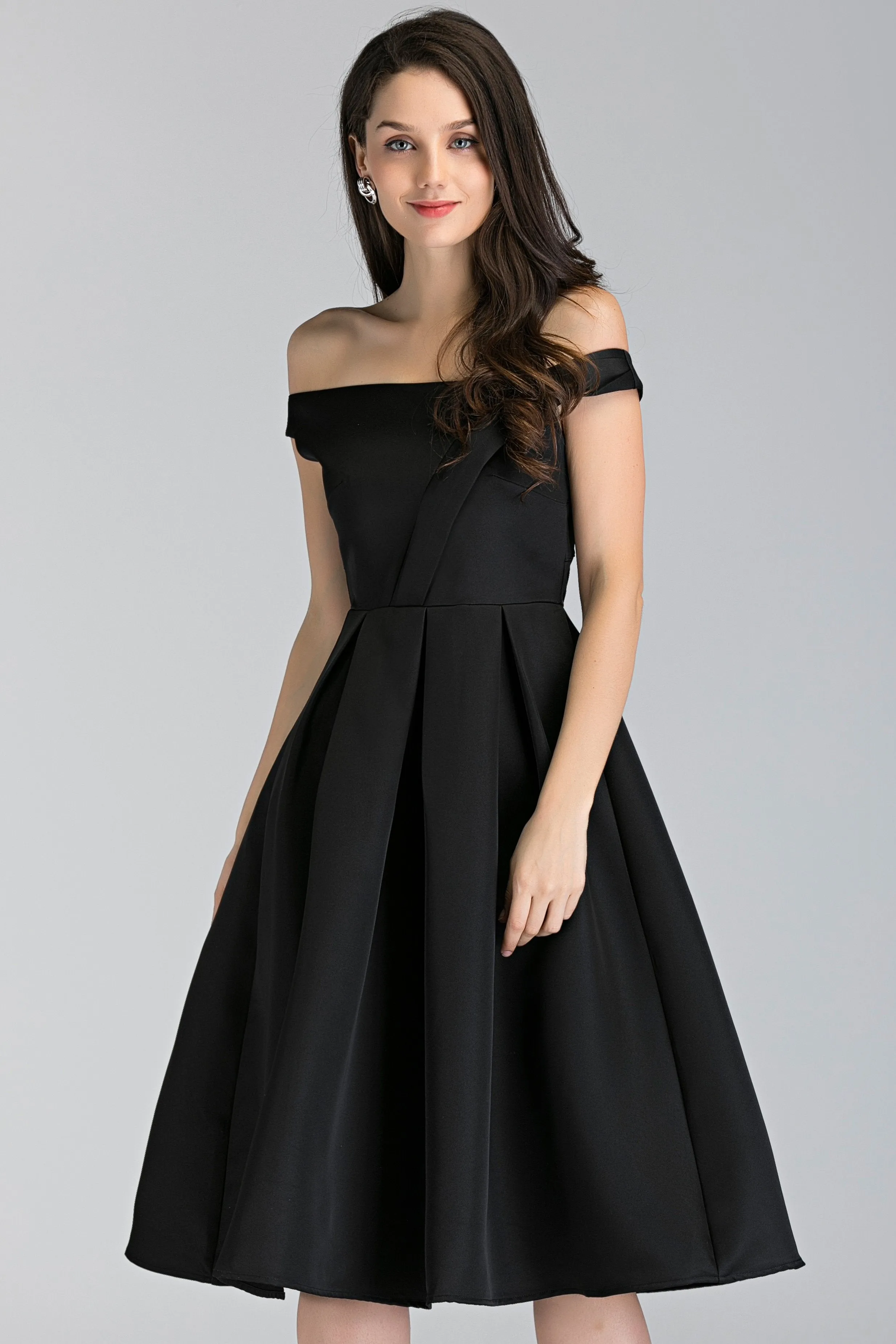 Black Asymmetric Strap Midi Ball Dress