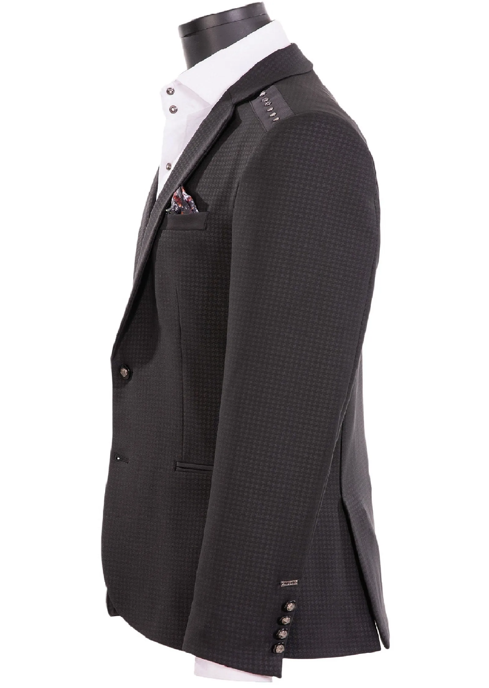 Black Houndstooth Studded Suit