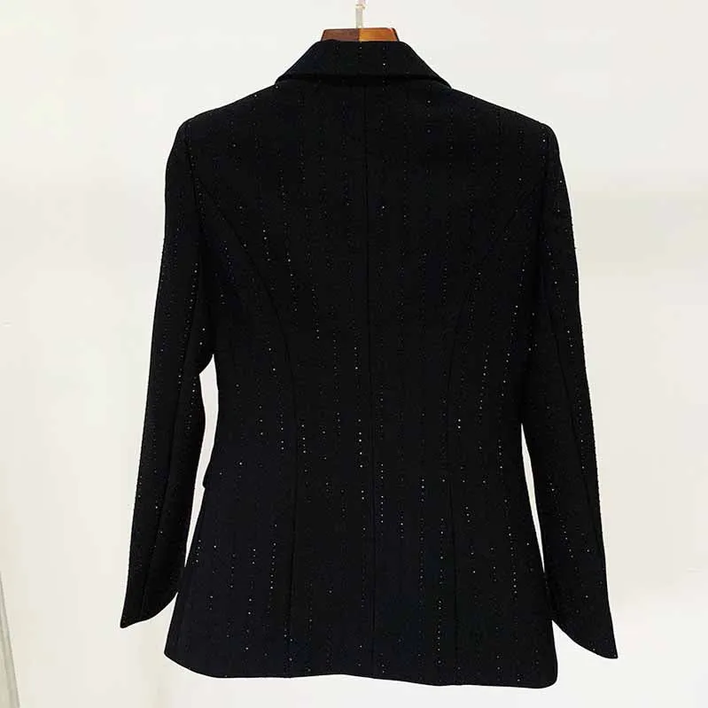 Black White Blazer For Women Single Button Long Blazers Hot Drilling Jackets