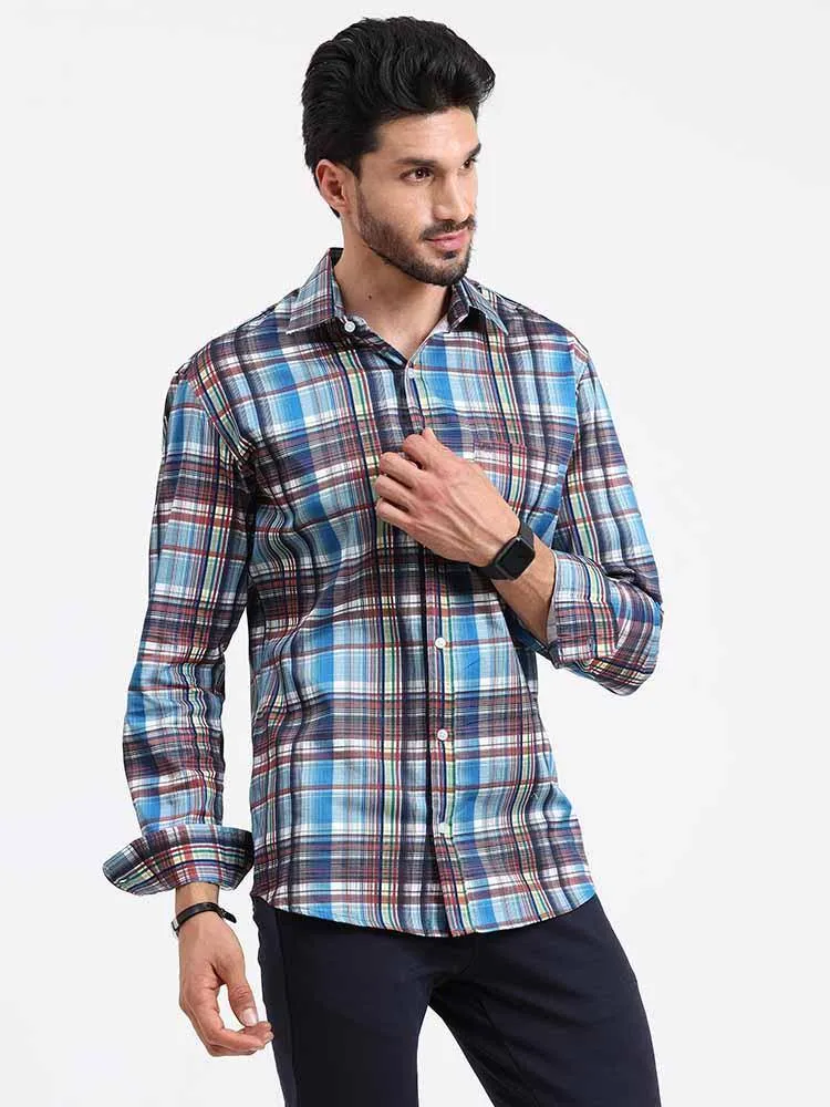 Blue Brown Checks Printed Full Sleeve Shirt