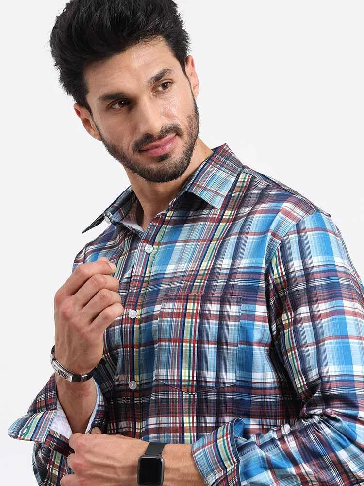 Blue Brown Checks Printed Full Sleeve Shirt