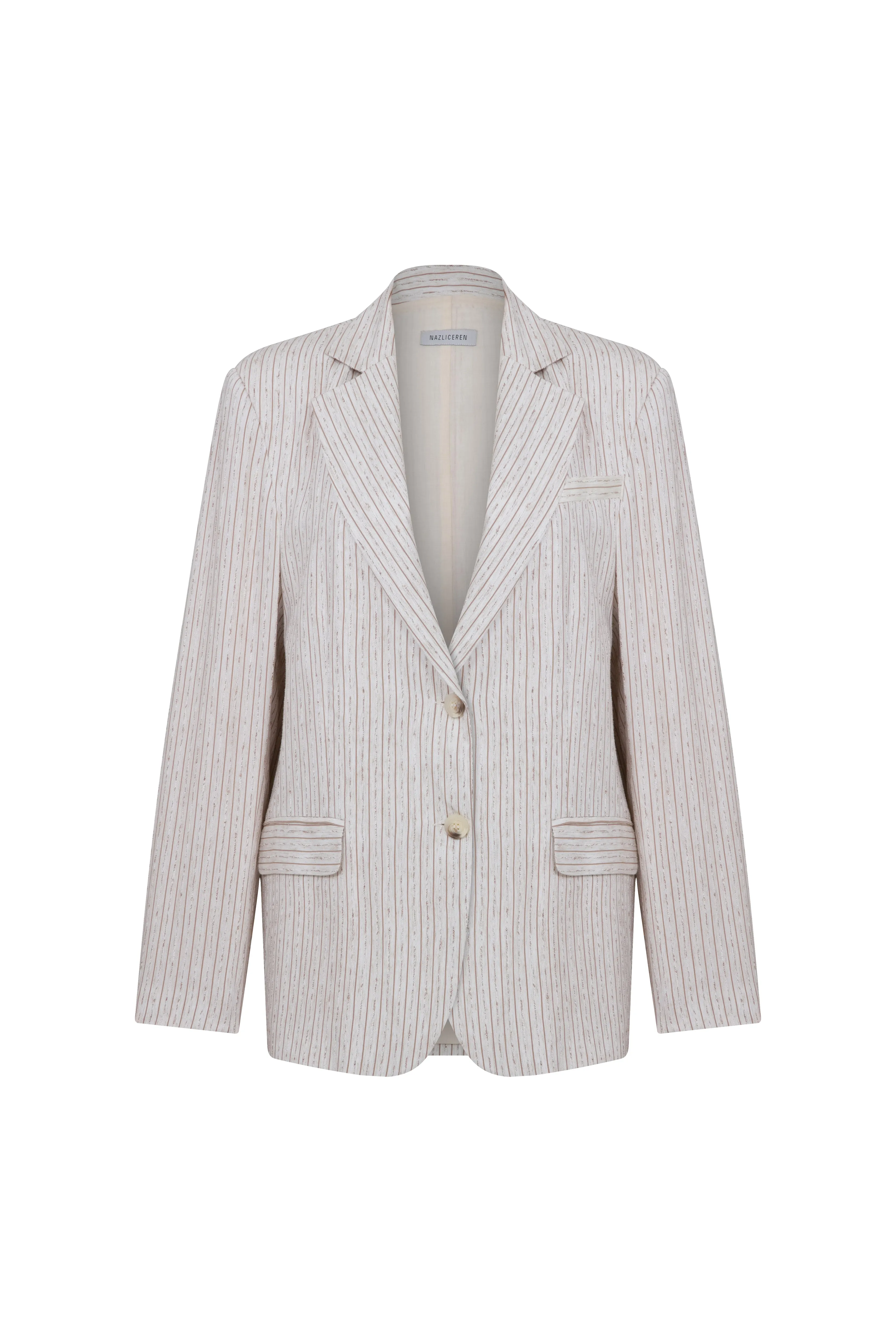 Boxy Oversize Striped Linen Blazer in Walnut