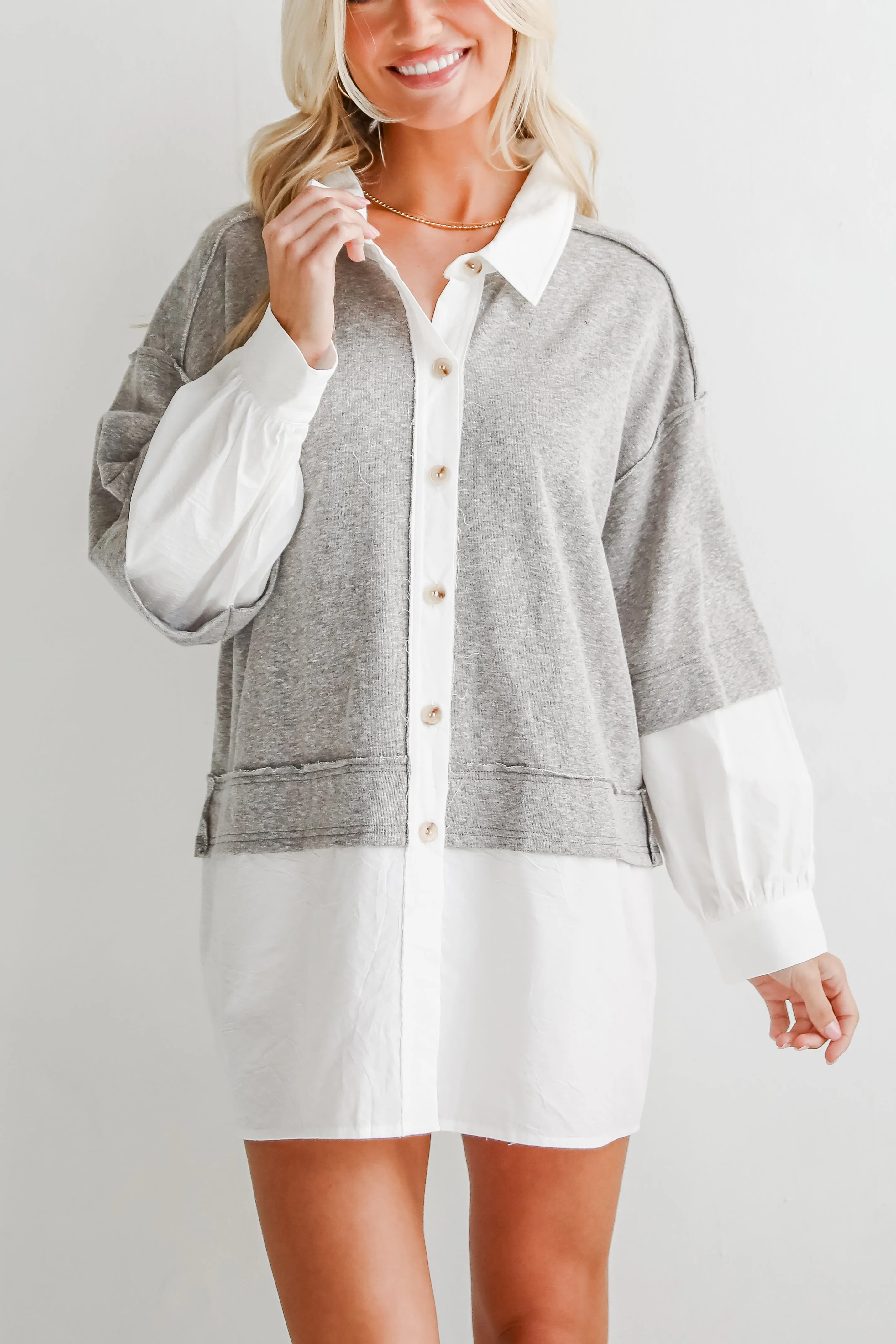 Brilliant Cutie Heather Grey Contrast Blouse