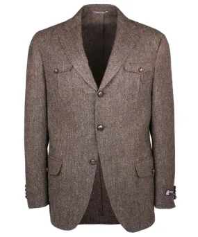 Brown Herringbone Tweed Blazer