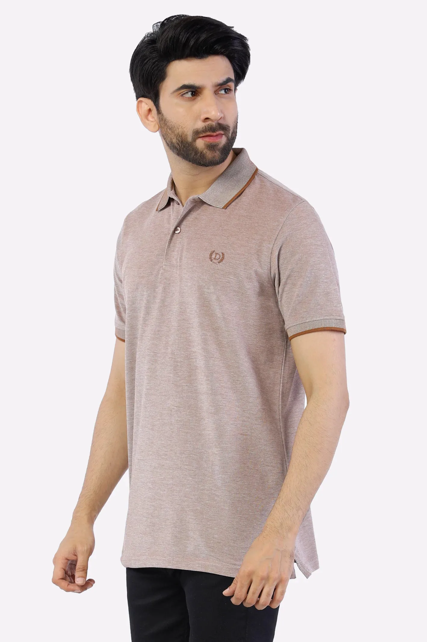 Brown Jacquard Collar Polo